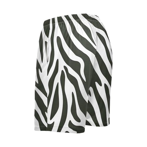Mens Sleep Shorts Zebra Stripes Print, Elastic Pajama Pants Sleepwear with Pockets S3