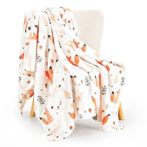 Image of TILLYOU Toddler Flannel Blanket - Warm and Cozy Baby Blanket for Boys and Girls, Smooth and Creamy Blanket, Cute and Lightweight, 40×50 inches, Fox Party