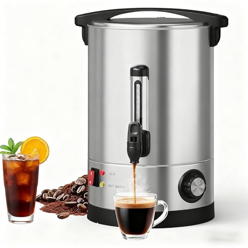 Image of 70-Cup Commercial Coffee Urn, 10L / 2.6Gal Double Wall Insulation Coffee Dispenser, Stainless Steel Large Hot Beverage Dispenser with Automatic Temperature Control & Faucet for Party Buffet, Silver