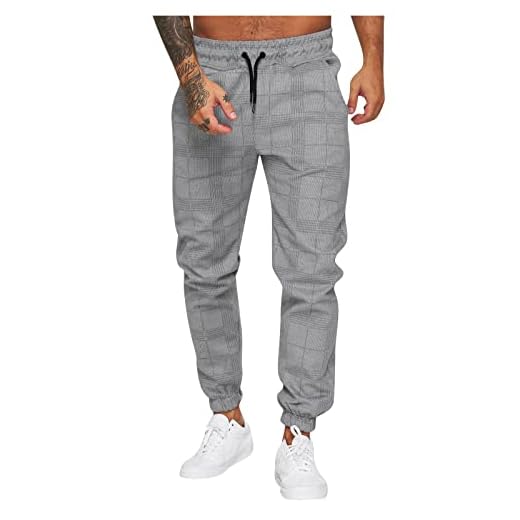 Ni_ka Pantalon Carreaux Skinny Mens Pants DéContracté Legging Coupe Slim Jogging D'ExtéRieur Pantalons De Travail Pant Jogger Taille M à 3XL, Ni_kapants44566, Gris
