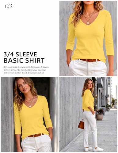 Image of Meetrendi Women's 3 /4 Sleeve Scoop Neck T-Shirt Cotton Blend Slim Fit Basic Tee Casual Spring Top 2026