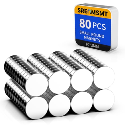 SRENMSMT Small Magnets, 80 Pack Neodymium Magnets, Refrigerator Magnets, Mini Magnets, Disc Magnets, Small Magnets for Fridge, DIY, Whiteboard, Billboard in Home, Kitchen, Office, School-10x3mm