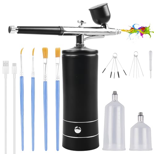 Kit de aerógrafo portátil, pistola de mano recargable con cepillo,...