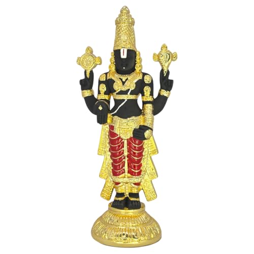 Image of Gold Plated Standing Balaji Idol |Lord Venkateswara Statue for Home Temple |Decorative Showpiece |Tirupati Balaji Murti for Pooja Room |Positive Energy & Festive Gifting |8.75 x 7 x 18.75 cm