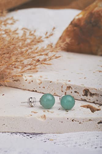 Jade Earrings Studs For Women 8Mm Post Earrings Hypoallergenic Handmade Real Green Jade Jewelry For Women & Men Gift For Anniversary Graduation Back To School Teacher(8Mm Sphere, Light Green Jade) #TOP4