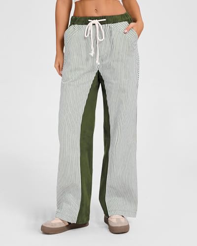 Kedera Women Stripe Wide Leg Jeans Pull On Drawstring Loose Baggy Pants Mid Waist Boyfriend Boho Trousers 20253