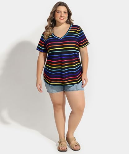 TIYOMI Plus Size T Shirt for Women Short Sleeve Shirts Tops Print Graphic Pattern Tunic Summer Blouse XL-5XL 14-283