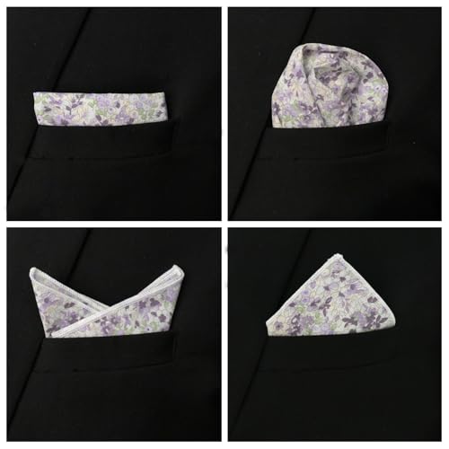 Image of Floral Pocket Squares for Men with Holder Printed Flower Mens Handkerchief Cotton Suit Pocket Hanky for Wedding