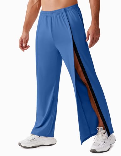 Deyeek Mens Post Knee Hip Surgery Pants Adaptive Tear Away Pants for Men Side Snap On Sweatpants Baggy Breakaway Pant Navy