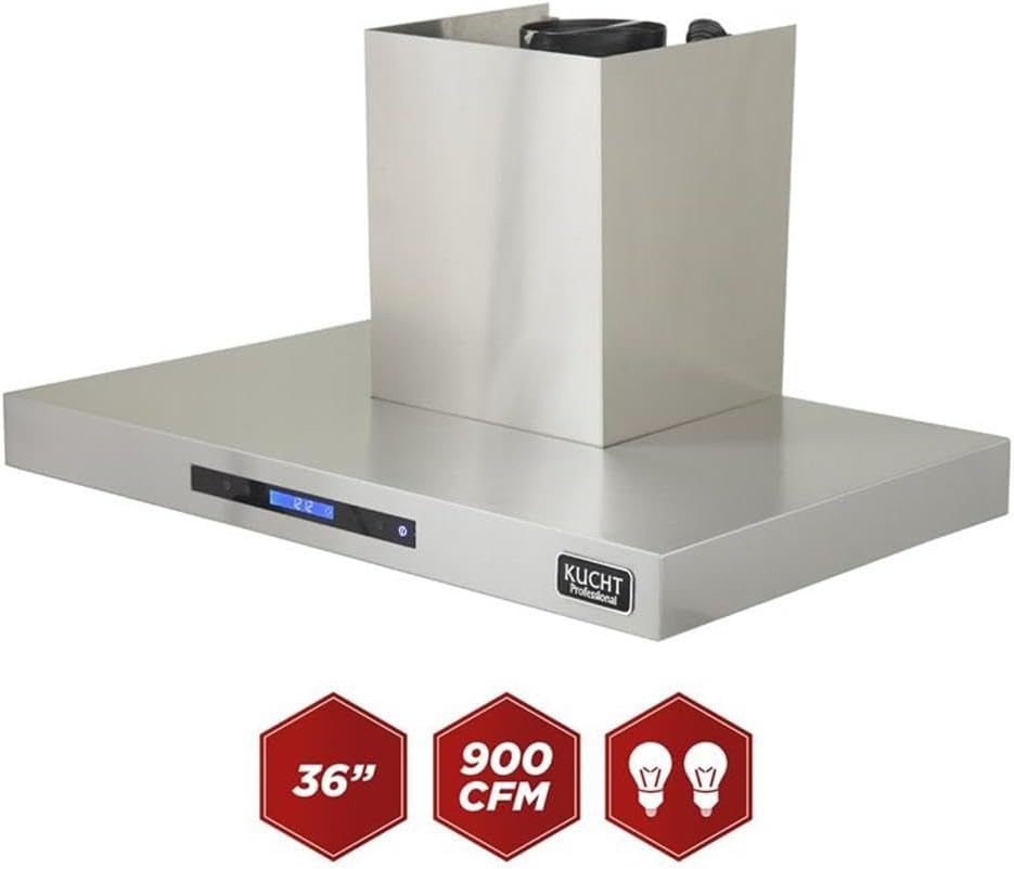 Pemberly Row 36" Stainless Steel Wall Mounted Range Hood, Silver Finish, 900 CFM, LCD Touch Display, Dishwasher-Safe Baffle Filters, LED Lights, Quiet Operation Gourmet Kitchen Cooking Ventilation