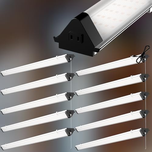 Lightdot Upgrade 10Pack 4FT LED Shop Light, Linkable LED Shop Light 50W 7500LM 100-277V 5000K, Heavy-Duty Utility Lights with Pull Chain, Hanging&FlushMount Integrated Fixture for Workshop-Black by Lightdot - Used condition - US$63.16