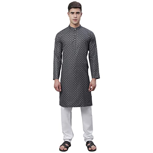 Sojanya (Since 1958 Men'S Cotton Linen Blue Foil Printed Kurta And White Pyjama Set3