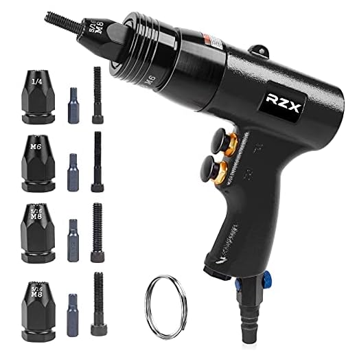 Pneumatic Rivet Tool Pneumatic Rivet Nut Setting Gun with Quick-Change 6mm & 8mm 1/4 5/16 4pcs Mandrels