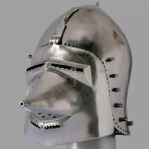 18 Gauge Steel Medieval Tournament Bascinet Helmet HC207 | Museum Quality Build, Costume & Display Use, Unisex Adult Size, Silver Finish, Includes Aventail