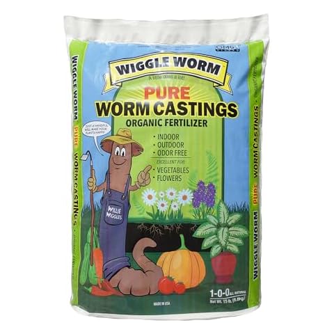 Wiggle Worm 100% Pure Organic Worm Castings Fertilizer, 15-Pounds - Improves Soil Fertility and Aeration for Houseplants, Vegetables, Gardens, and More – OMRI-Listed and Mineral-Dense Cover