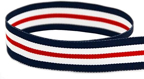 USA Made 7/8" Nautical Striped Grosgrain Ribbon (Navy Blue, Red, and White Ribbon) - 100 Yards