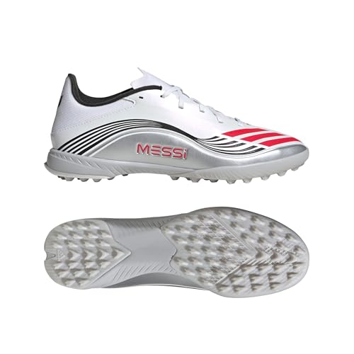 adidas Mixte F50 Messi League Turf Football Boots, Cloud White/Lucid Red/Silver Metallic, 43 1/3 EU