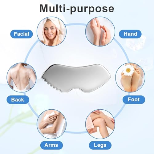Image of Stainless Steel Gua Sha Facial Tools | Metal Guasha Scraping Tool for Skin Lifting, Jawline Sculpting & Face Massage Therapy