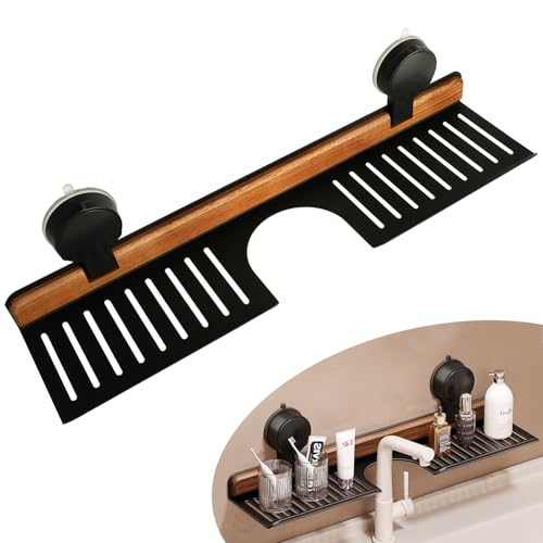 Bathroom Sink Shelf Over Faucet, No Drill 20 Inch Shower Caddy, Adhesive Wall Shelf for Bathroom Storage Organizer, Holds 5lb on Tile/Glass/Mirror (50CM)
