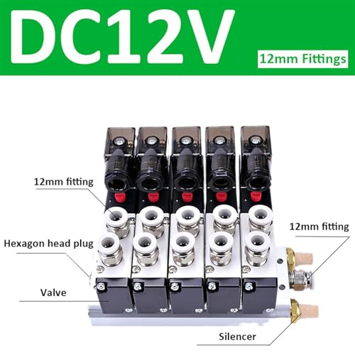 Électrovanne 4V210-08 pour centraliser 11 circuits d'air comprimé DC12V avec raccords - 3