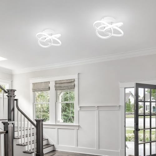 Image of CANEOE Modern Led Ceiling Light Fixture, 6000K Small Hallway Ceiling Light, White Close to Ceiling Lights for Hallway Bedroom Bathroom Entryway Balcony Stair Curved Design Ceiling Lamp (White)
