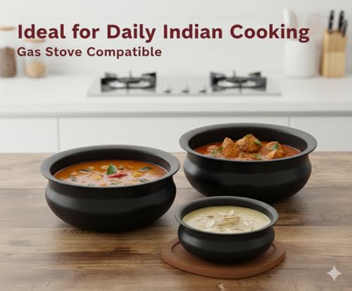 Image of Onions India Gold Hard Anodized Uruli Set of 6 | Traditional Black Cookware | Heat-Even Cooking, Scratch-Resistant & Easy to Clean Kitchen Cookware, Capacity - 1 L, 1.5 L, 2 L, 2.5 L, 3 L, and 4 L.