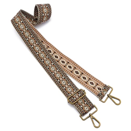 Image of ZOOEASS Bronze Buckles Purse Strap, 2 inch Wide Crossbody Handbag Strap Adjustable Replacement Shoulder Strap Vintage Embroidery