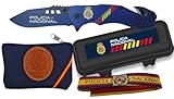 TORO SURVIVAL Pack regalo Policía Nacional: Navaja 8,5 cm 3Cr13MoV con Rompecristales y Cortacinturón + Pulsera de Tela + Monedero 10,5×7 cm con Cremallera | Caja incluida (Con Caja ABS CNP)