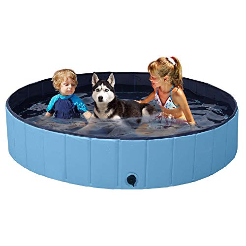 YAHEETECH Blue Foldable Hard Plastic Kiddie Baby Dog Pet Bath Swimming Pool Collapsible Dog Pet Pool Bathing Tub Kiddie Pool for Kids Pets Dogs Cats-55 x 12 inch, XL