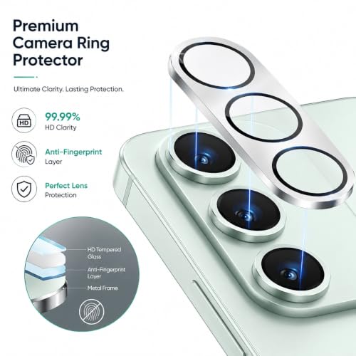 Image of FIRST MART Silver Camera Ring Guard Protector for OnePlus Nord CE 6 lite | Tempered Glass with Metal Alloy Rings, HD Clear, Scratch Resistant, Case-Friendly | Pack of 1