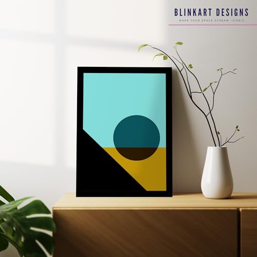 Image of BLINKART Vintage Bauhaus Retro Geometric Aesthetic Poster Gallery | Colorful Wrap Framed For Home Office Studio Living Room Modern Art Studio Decoration Abstract Shapes | (d143) | 13x10 Inch
