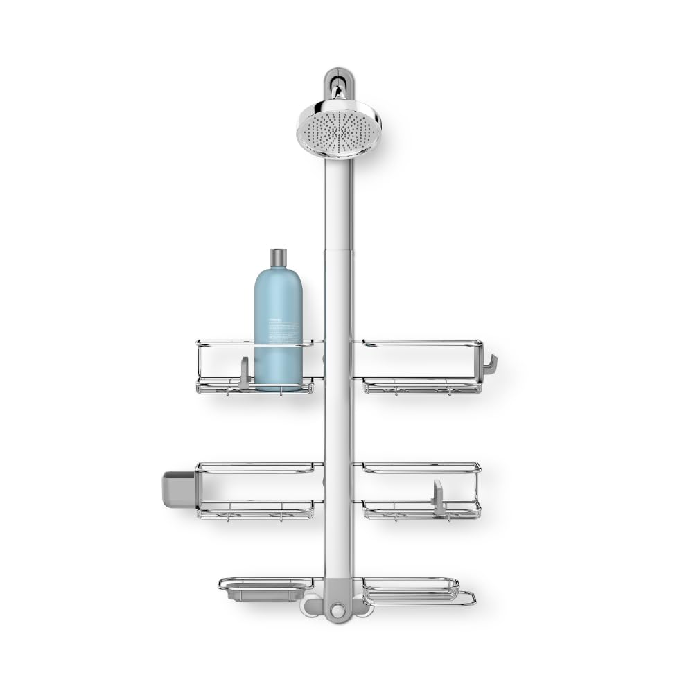 simplehuman Adjustable and Extendable Shower Caddy XL, Stainless Steel and Anodized Aluminum