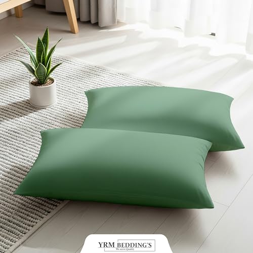 Image of 2 Piece Moss Green Pillow Cover 600 TC Egyptian Cotton Pillow Cover [20''x36''] Inches
