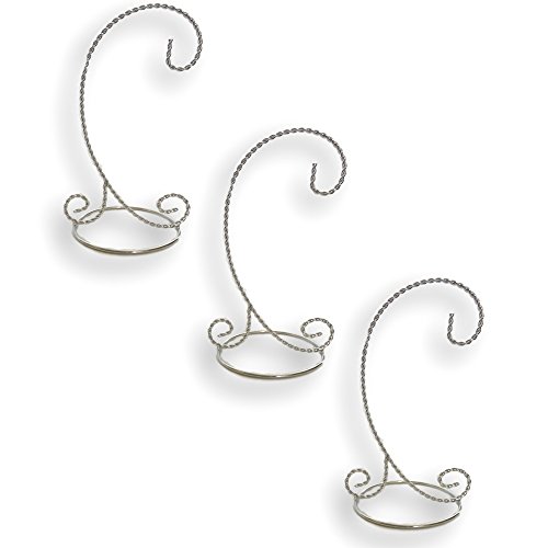 BANBERRY DESIGNS Silver Christmas Ornament Stands - Set of 3 Ornament Display Stands - 11-inch Ornament Holders - Chrome Stands