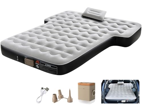 Coverado SUV Air Mattress, Thickened Flocked-Top Car Air Mattress with Wireless Built-in Pump, Pillows, Patch Kit & Carry Bag, Quick&Easy Set Up, SUV Mattress Camping Bed Universal fit for Most Cars
