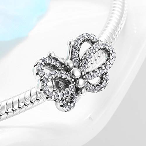 Image of Sparkling Spacer Charm Rubber Stopper Spacer Bead 925 Sterling Silver Clip Charm fit Pandora Style Charm Bracelets (Sparkling Butterfly Spacer)