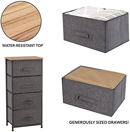 Meerveil Chest of Drawers Bedroom, Fabric Storage Drawers Tower, 4 Drawers Storage with Wood Top, Hallway Storage Unit, Bedroom, Living Room, Nursery, Grey