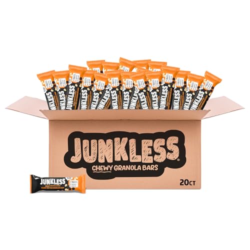 JUNKLESS Chewy Granola Bar 20 Bar Family Pack Peanut Butter Chocolate Chip – Less Sugar, Non‑GMO, Gluten‑Free, Wholesome Snack Bars for Kids & Adults