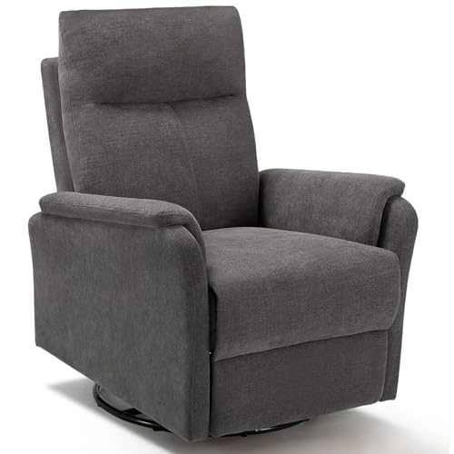 COLAMY Swivel Recliner Chair with Footrest, Strong Glide Chair High Back with Double-Layer Cushion, Rocker Recliner for Nursery & Living Room, Bedroom, Charcoal
