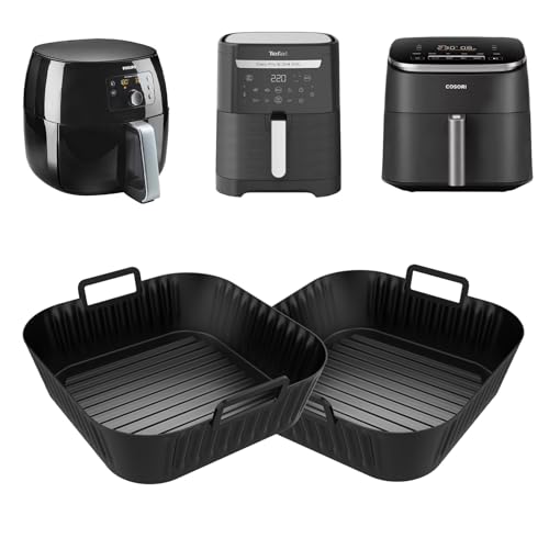 XIKAYA Pack 2 Moldes Silicona Reutilizables para Freidora de Aire (21cm) - Compatible con COSORI 5-6.2L, Philips y Tefal | Bandejas XL Resistentes 230°C, Alternativa Ecológica al Papel de Hornear