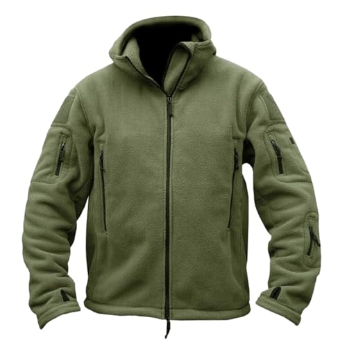 Herren Fleecejacke Military Outdoor Winddichte Jacke mit Kapuze Outdoor Fleecejacken für Herren L-4XL (001 Grün, L)