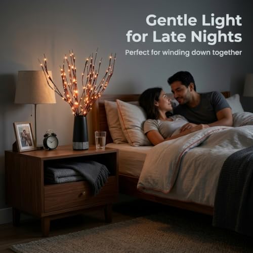Image of DK177 4Pack Led Branch Light Battery Operated Lighted Branch Vase Filler Willow Tree Artificial Little Twig Power Brown 30 Inch 20 LED for Home Romantic Decoration, 4Pack Orenge-Light