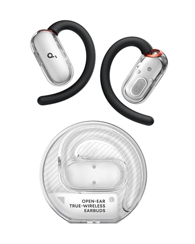 soundcore V40i by Anker, Open-Ear Kopfhörer, transparentes Case ohne Deckel, 4 einstellbare Positionen für Jede Ohrgröße, intensiver Bass, IP55, 21h Wiedergabe, Anrufe mit KI, Bluetooth 5.4, App