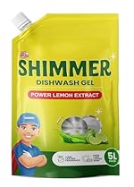 Shimmer Dishwash Gel – 5L Family Pack | Powerful Lemon Action for Tough Grease | Long-Lasting Fragrance | Safe on Hands | Value Refill Pack | Dishwasher Safe