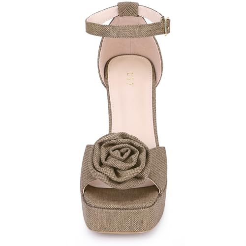 Allegra K Women's Platform Flower Heels Square Toe Chunky Heel Sandals2