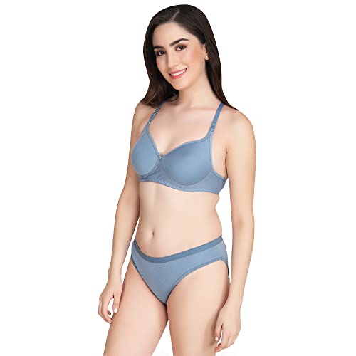Image of Non Padded Bra Panty Set - Made of Pure Cotton Full Coverage Non Wired Seamless Pushup Soft Cup for T-Shirt Saree Dress Sports Garment for Daily Use Everyday