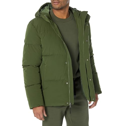 Amazon Essentials Men's Mid-Length Hooded Puffer Coat (Available in Big & Tall), Dark Olive, 5X-Large Big Tall