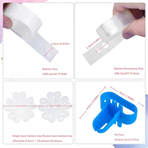 Balloon Arch Garland Kit, 82ft Balloon Garland Strips - 500Pcs Glue Point Dots Tape - 20 Balloon Flower Clips and 2 Tie Tools for Balloon Arch, Birthday Party, Wedding Decoration - Image 3
