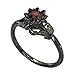 Cubic Zirconia Rings For Women, Gothic Ring Black Flower Crystal Stackable Trendy Floral Eternity Travel Engagement Statement Wedding Birthday Jewelry Gift (Goth Black Red, 8)
