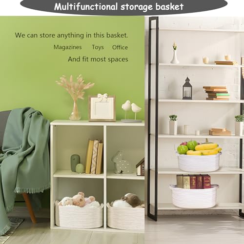 Image of COMFY-HOMI Oval Rope Basket with Handles for Shelves,Toys,Book, Cloth Storage Baskets for Organizing Toy Decorative Organizer for Living Room, Bathroom